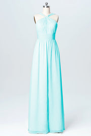 Chiffon Column Criss Cross Straps Sleeveless Bridesmaid Dress-B03067