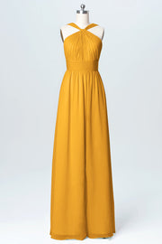 Chiffon Column Criss Cross Straps Sleeveless Bridesmaid Dress-B03067