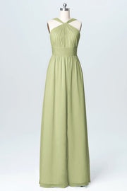 Chiffon Column Criss Cross Straps Sleeveless Bridesmaid Dress-B03067