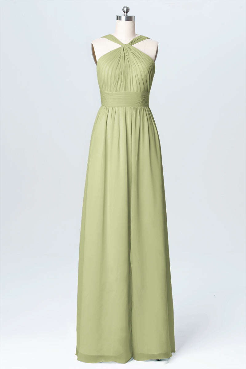 Chiffon Column Criss Cross Straps Sleeveless Bridesmaid Dress-B03067