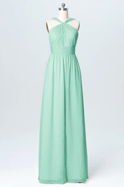 Chiffon Column Criss Cross Straps Sleeveless Bridesmaid Dress-B03067