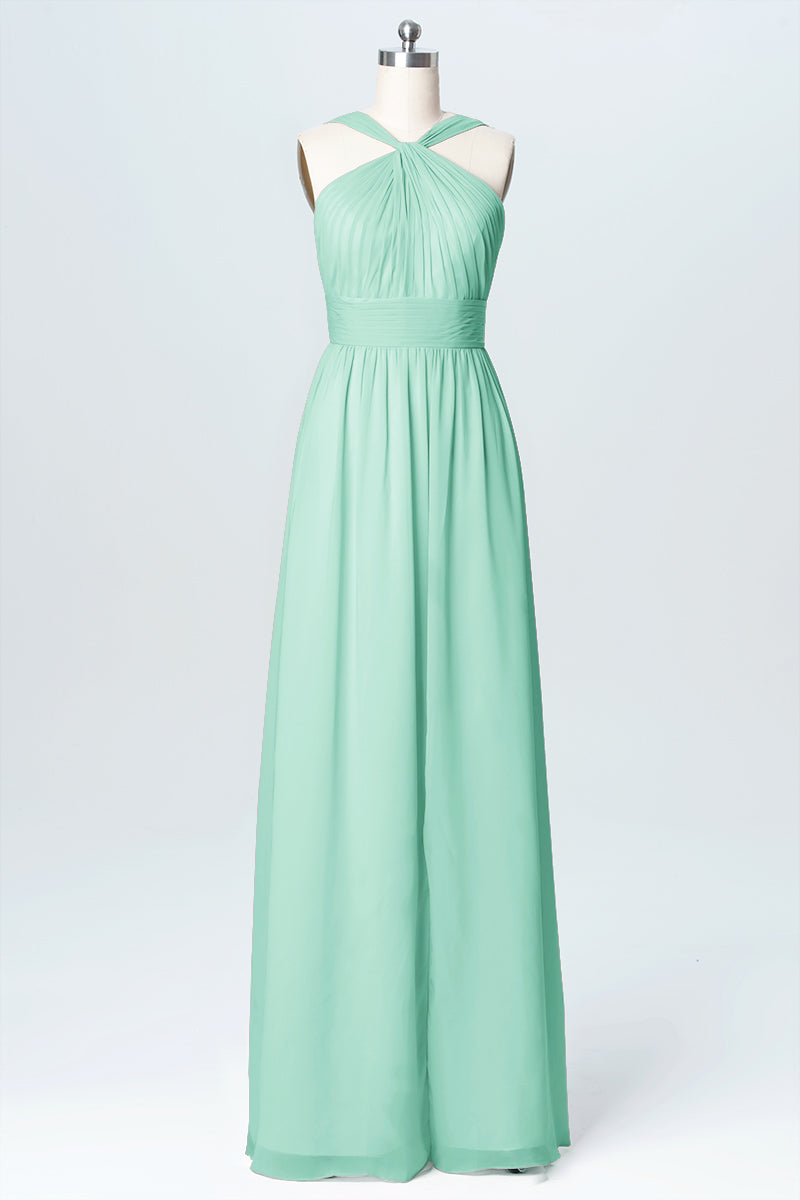 Chiffon Column Criss Cross Straps Sleeveless Bridesmaid Dress-B03067