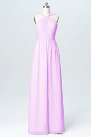 Chiffon Column Criss Cross Straps Sleeveless Bridesmaid Dress-B03067