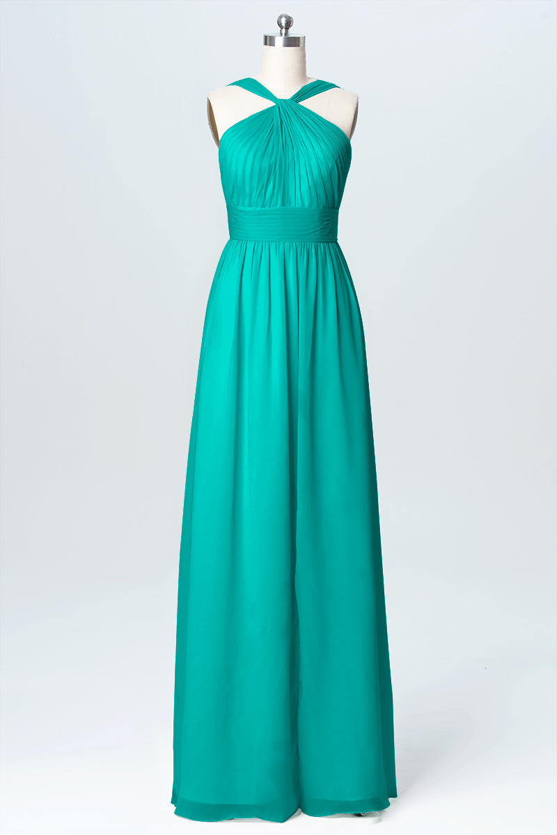 Chiffon Column Criss Cross Straps Sleeveless Bridesmaid Dress-B03067