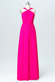 Chiffon Column Criss Cross Straps Sleeveless Bridesmaid Dress-B03067