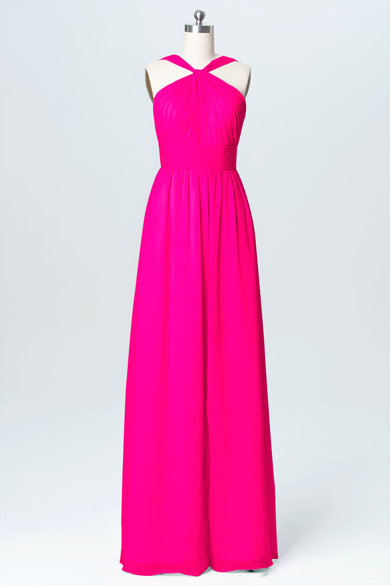 Chiffon Column Criss Cross Straps Sleeveless Bridesmaid Dress-B03067