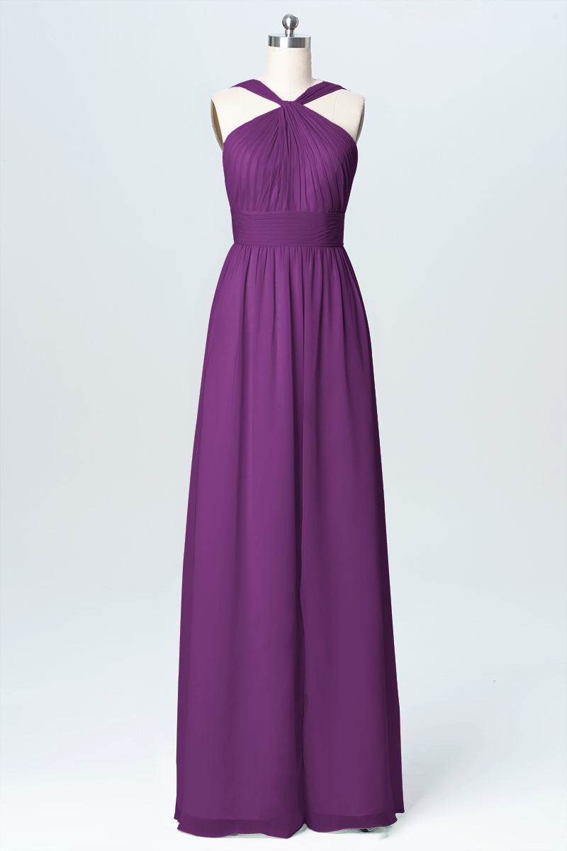 Chiffon Column Criss Cross Straps Sleeveless Bridesmaid Dress-B03067