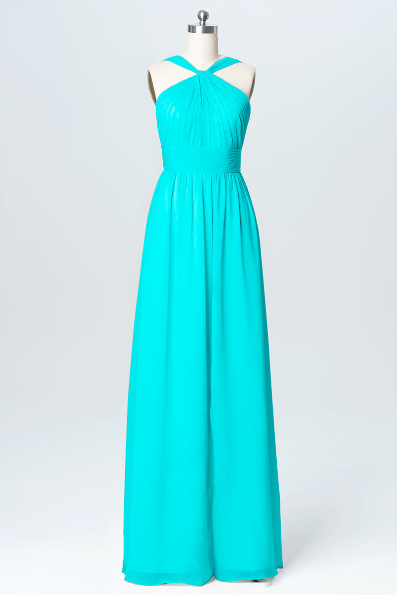Chiffon Column Criss Cross Straps Sleeveless Bridesmaid Dress-B03067