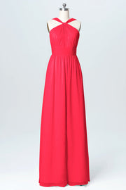 Chiffon Column Criss Cross Straps Sleeveless Bridesmaid Dress-B03067