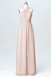 Chiffon Column Criss Cross Straps Sleeveless Bridesmaid Dress-B03067