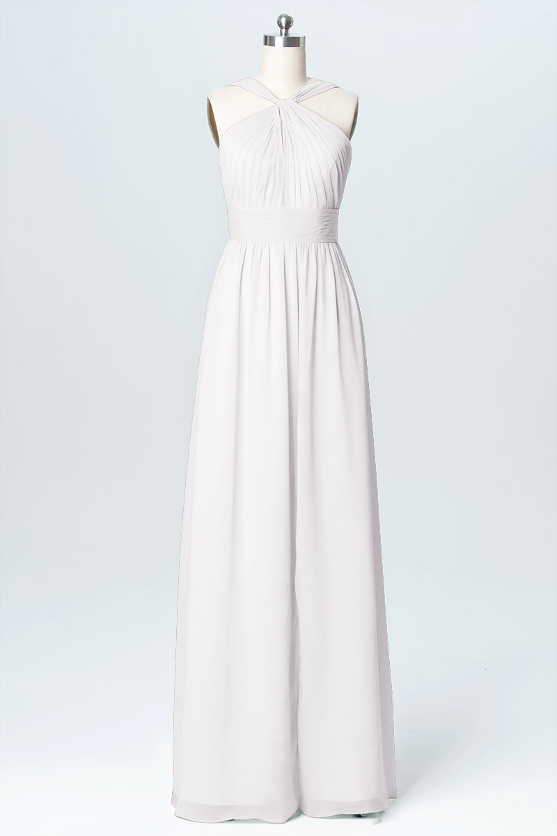 Chiffon Column Criss Cross Straps Sleeveless Bridesmaid Dress-B03067