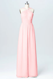 Chiffon Column Criss Cross Straps Sleeveless Bridesmaid Dress-B03067