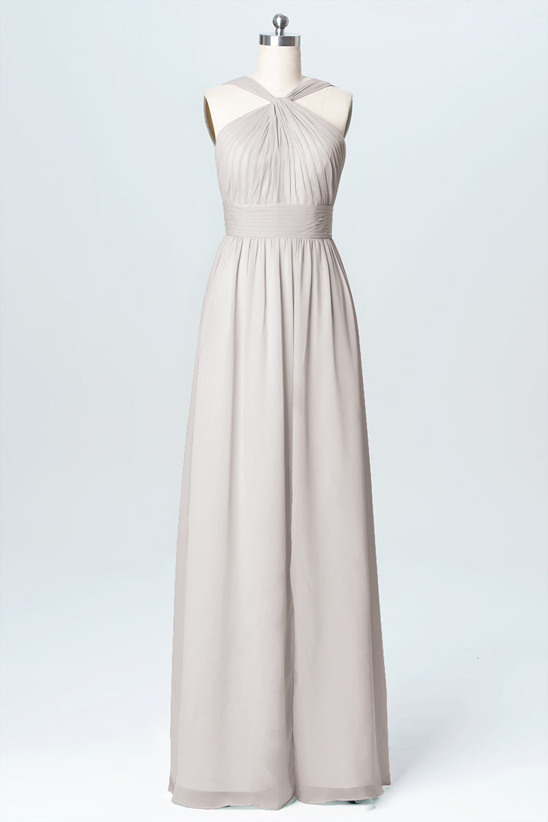 Chiffon Column Criss Cross Straps Sleeveless Bridesmaid Dress-B03067