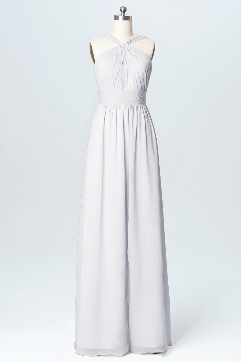Chiffon Column Criss Cross Straps Sleeveless Bridesmaid Dress-B03067