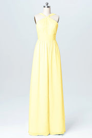 Chiffon Column Criss Cross Straps Sleeveless Bridesmaid Dress-B03067