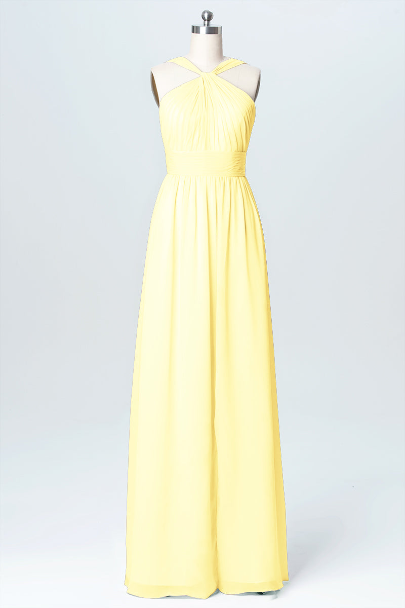 Chiffon Column Criss Cross Straps Sleeveless Bridesmaid Dress-B03067