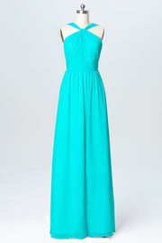 Chiffon Column Criss Cross Straps Sleeveless Bridesmaid Dress-B03067
