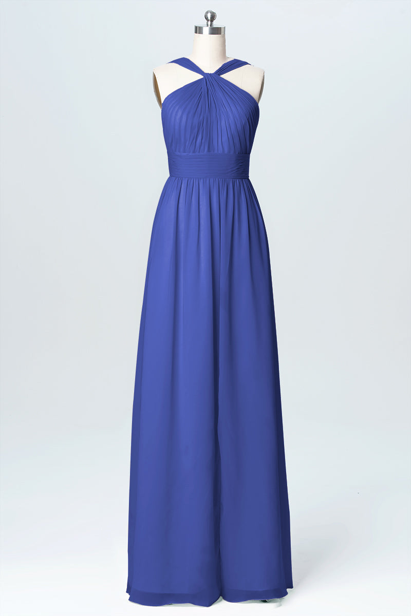 Chiffon Column Criss Cross Straps Sleeveless Bridesmaid Dress-B03067