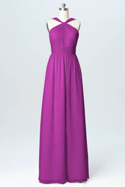Chiffon Column Criss Cross Straps Sleeveless Bridesmaid Dress-B03067