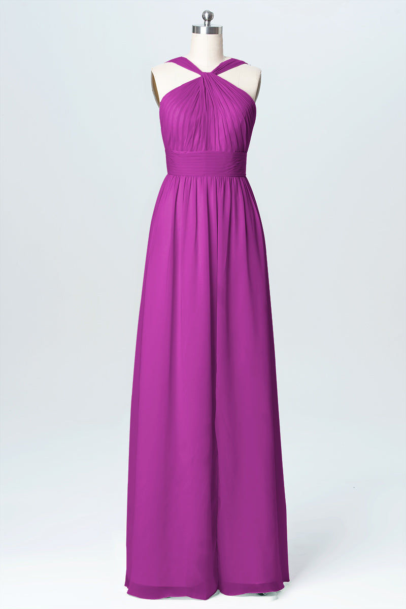 Chiffon Column Criss Cross Straps Sleeveless Bridesmaid Dress-B03067