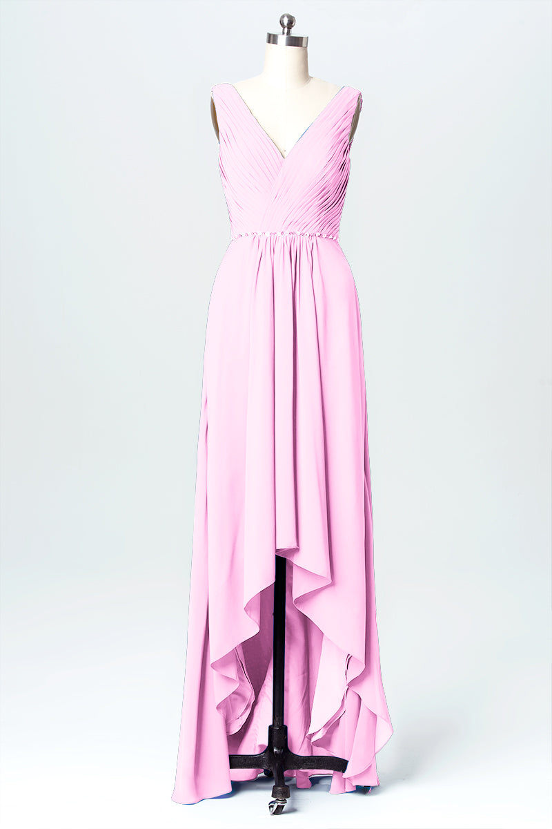 Chiffon Column V-Neck Sleeveless Bridesmaid Dress-B03071