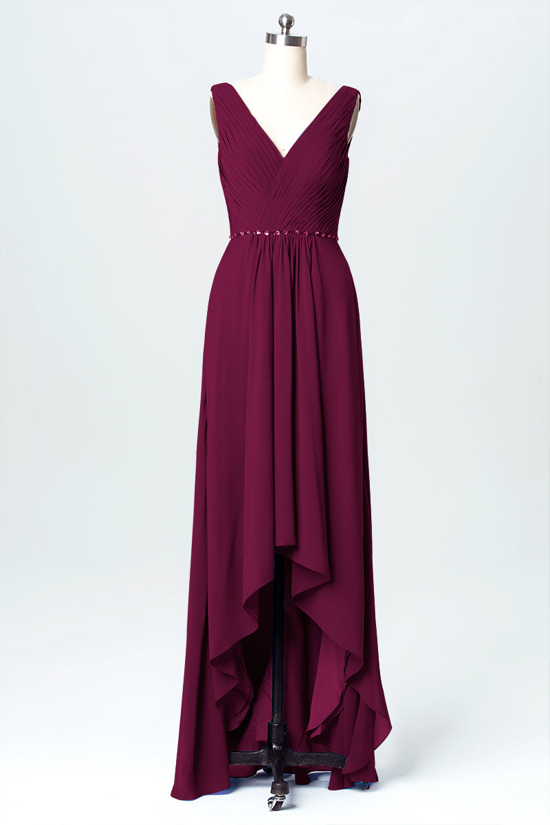 Chiffon Column V-Neck Sleeveless Bridesmaid Dress-B03071