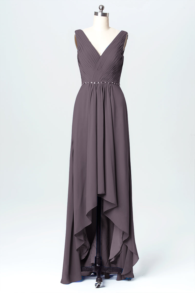 Chiffon Column V-Neck Sleeveless Bridesmaid Dress-B03071