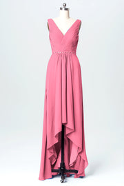 Chiffon Column V-Neck Sleeveless Bridesmaid Dress-B03071