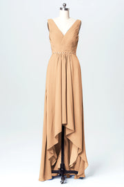 Chiffon Column V-Neck Sleeveless Bridesmaid Dress-B03071