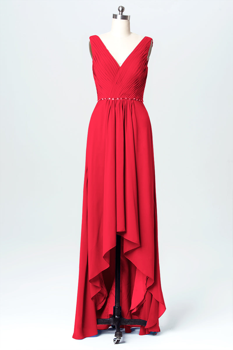Chiffon Column V-Neck Sleeveless Bridesmaid Dress-B03071