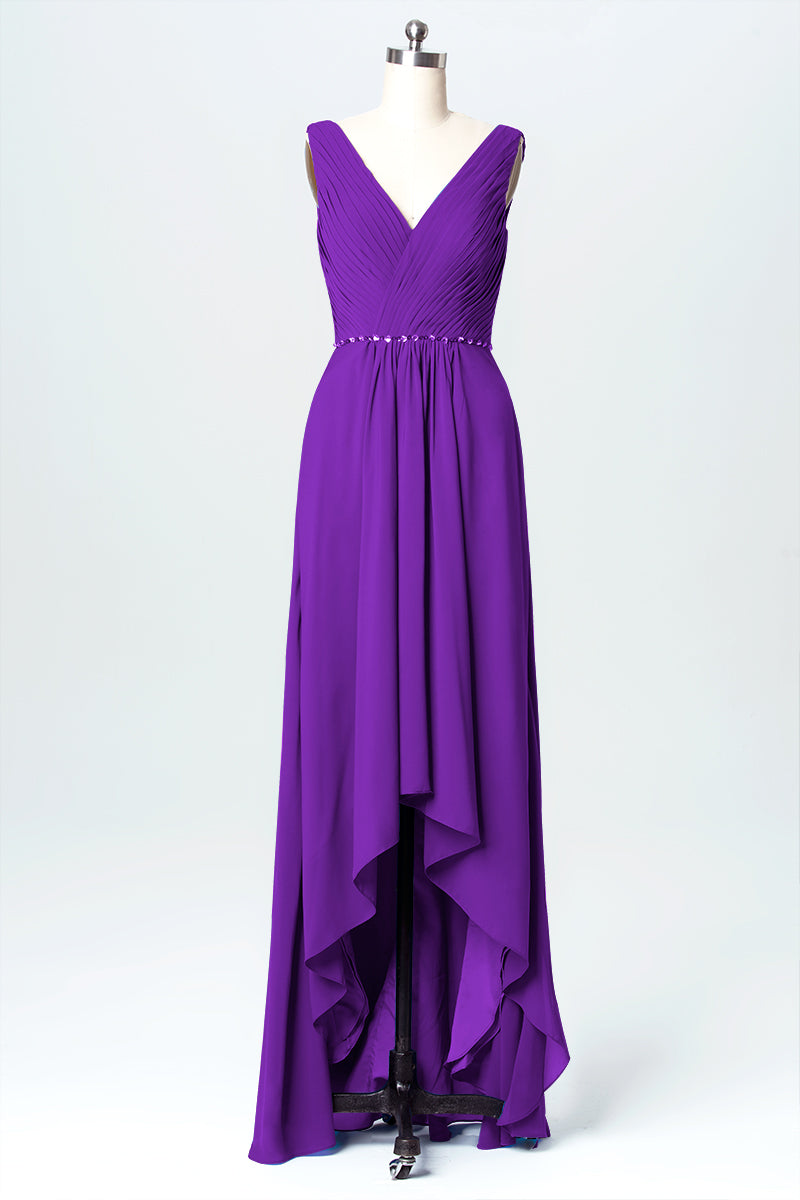 Chiffon Column V-Neck Sleeveless Bridesmaid Dress-B03071