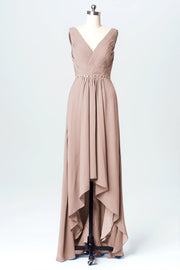 Chiffon Column V-Neck Sleeveless Bridesmaid Dress-B03071