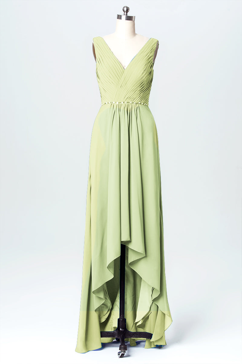 Chiffon Column V-Neck Sleeveless Bridesmaid Dress-B03071