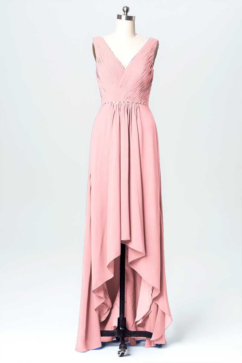 Chiffon Column V-Neck Sleeveless Bridesmaid Dress-B03071