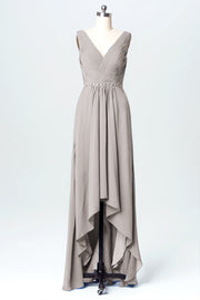 Chiffon Column V-Neck Sleeveless Bridesmaid Dress-B03071