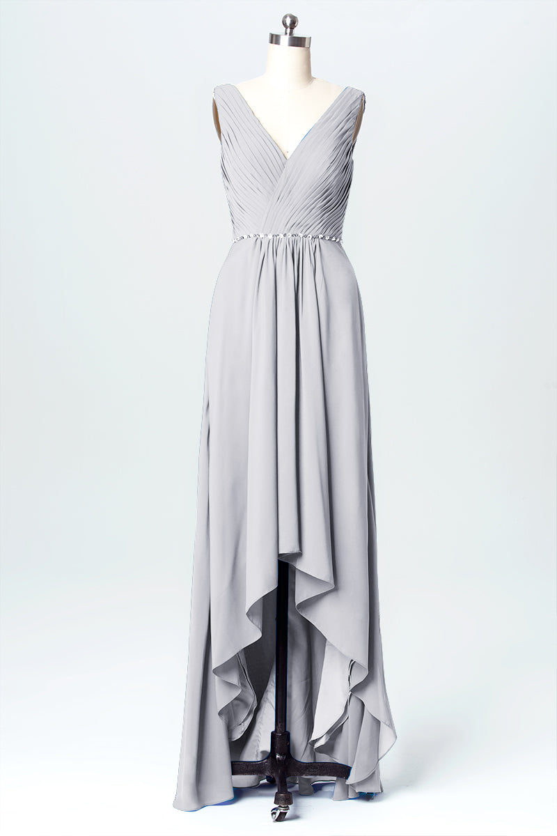 Chiffon Column V-Neck Sleeveless Bridesmaid Dress-B03071