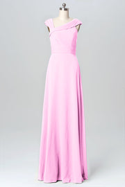 Chiffon Column Straps Sleeveless Bridesmaid Dress-B03082