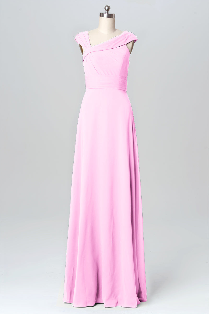 Chiffon Column Straps Sleeveless Bridesmaid Dress-B03082