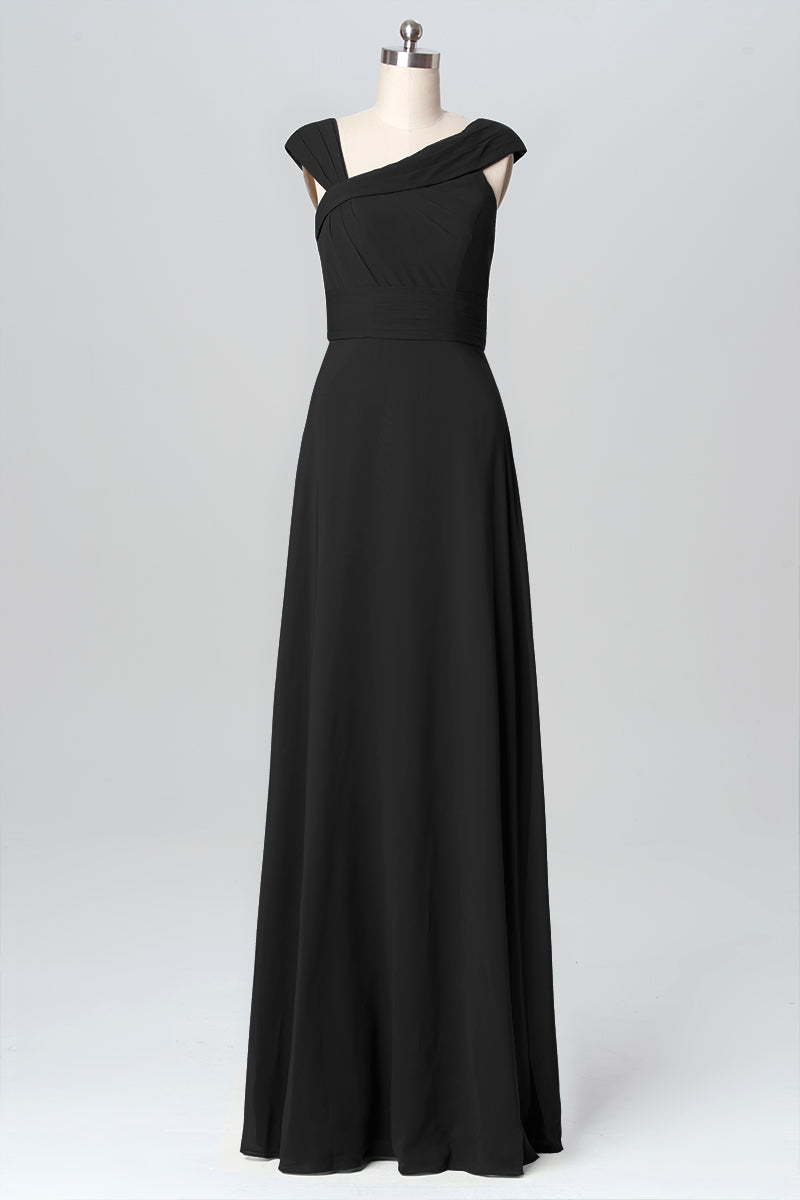 Chiffon Column Straps Sleeveless Bridesmaid Dress-B03082