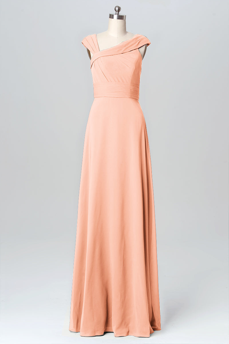 Chiffon Column Straps Sleeveless Bridesmaid Dress-B03082