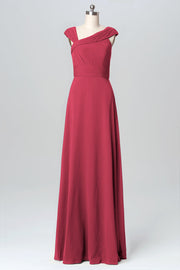 Chiffon Column Straps Sleeveless Bridesmaid Dress-B03082