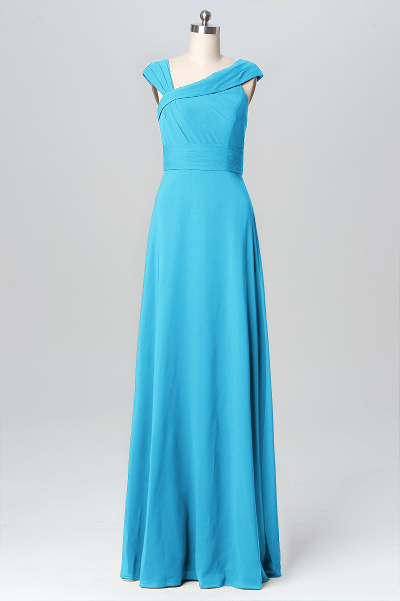 Chiffon Column Straps Sleeveless Bridesmaid Dress-B03082