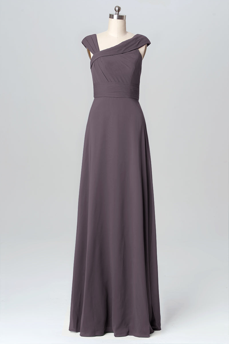 Chiffon Column Straps Sleeveless Bridesmaid Dress-B03082