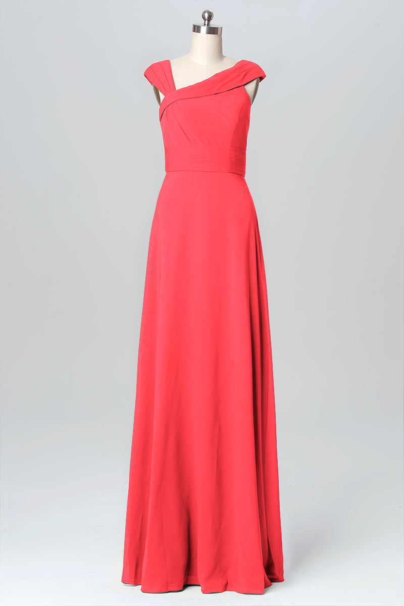 Chiffon Column Straps Sleeveless Bridesmaid Dress-B03082