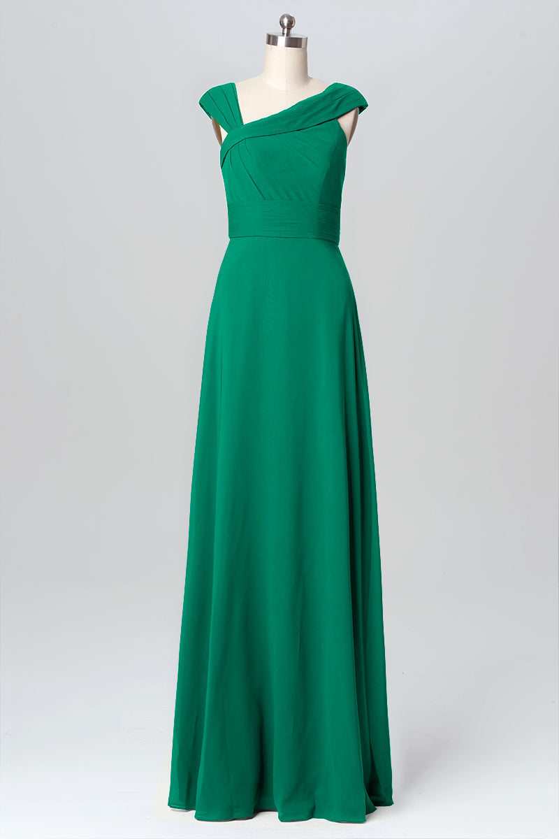 Chiffon Column Straps Sleeveless Bridesmaid Dress-B03082