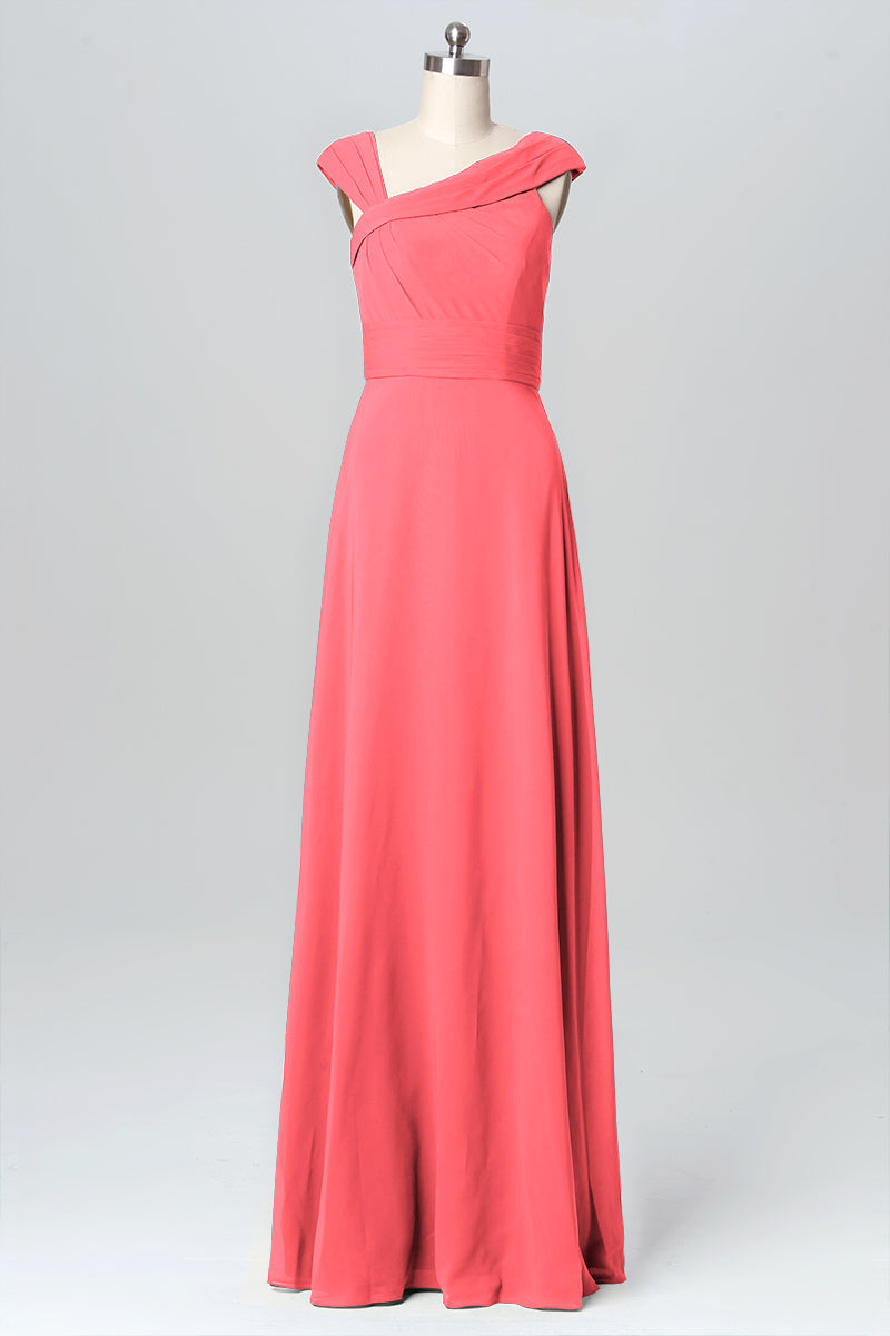Chiffon Column Straps Sleeveless Bridesmaid Dress-B03082