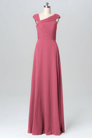 Chiffon Column Straps Sleeveless Bridesmaid Dress-B03082
