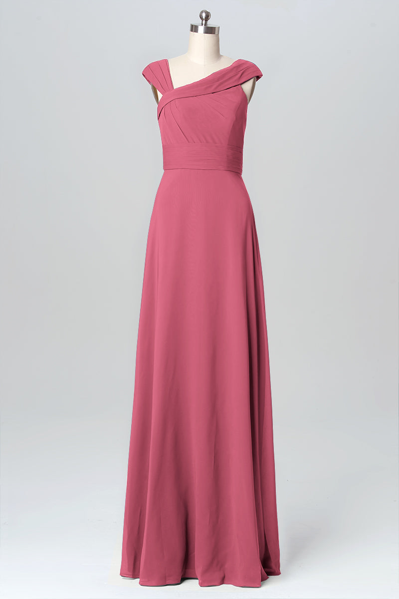 Chiffon Column Straps Sleeveless Bridesmaid Dress-B03082