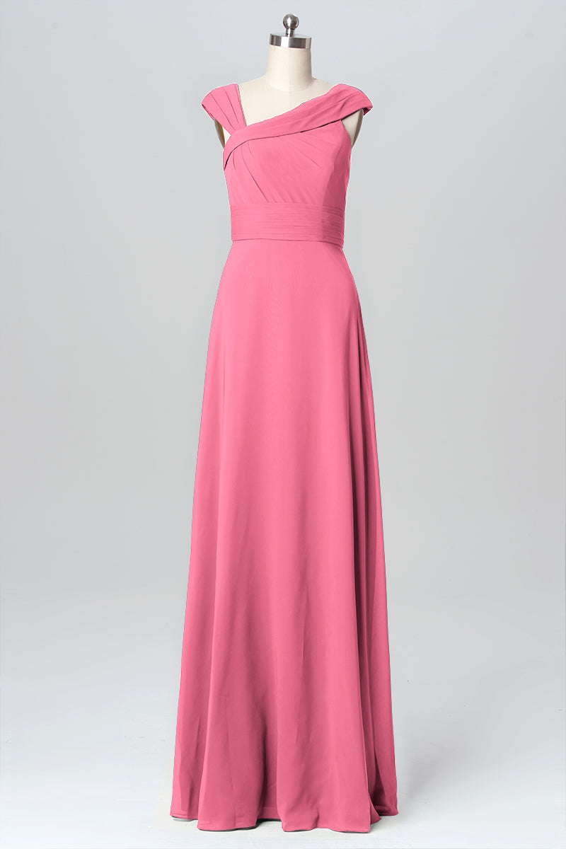 Chiffon Column Straps Sleeveless Bridesmaid Dress-B03082