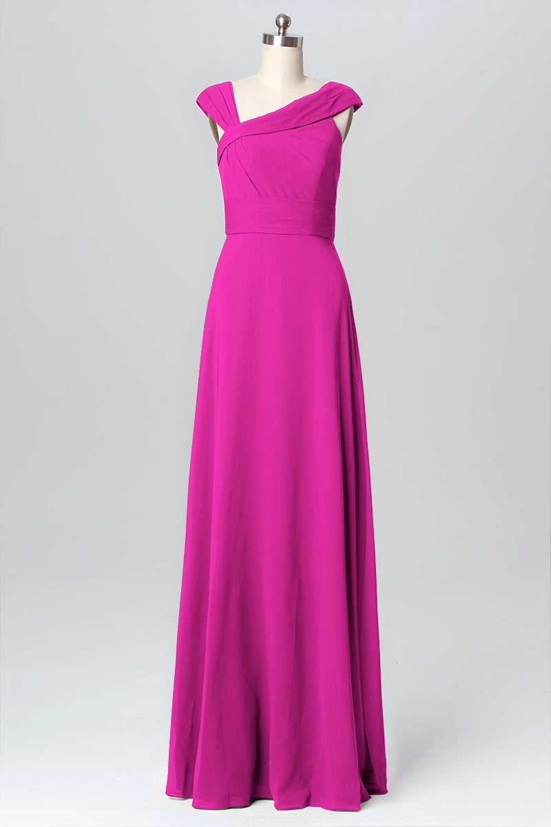 Chiffon Column Straps Sleeveless Bridesmaid Dress-B03082